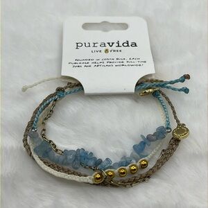 Pura Vida May 2022 Bracelet Set - Pacific - Blue/White/Gold/Tan